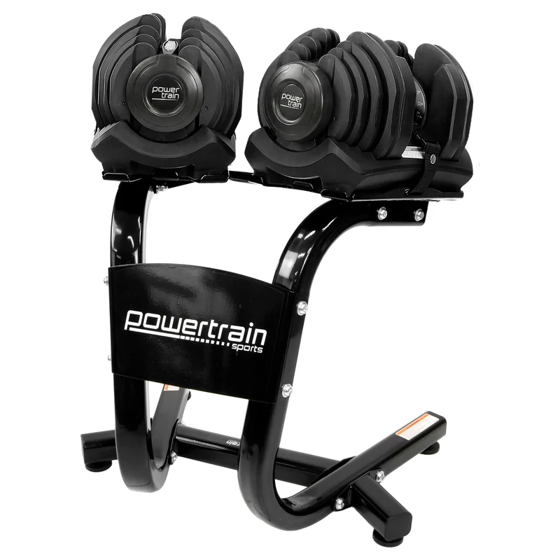 Powertrain 80kg Adjustable Dumbbells Set with Stand Pair 40kg Each Dial Free Weights Home Gym Strength Training