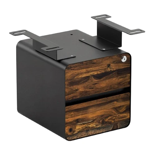 Desky Minimal Under Desk Cabinet - Pheasantwood Hardwood / Black
