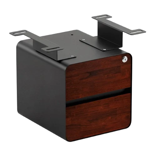 Desky Minimal Under Desk Cabinet - Red Walnut Rubberwood / Black