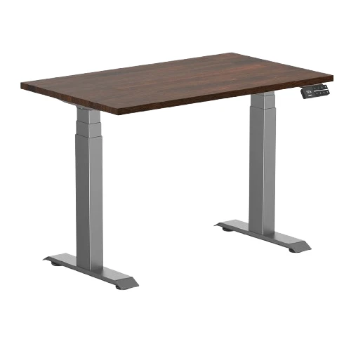 Desky Dual Mini Rubberwood Sit Stand Desk 100cm Dark Walnut Desktop and Space Grey Frame