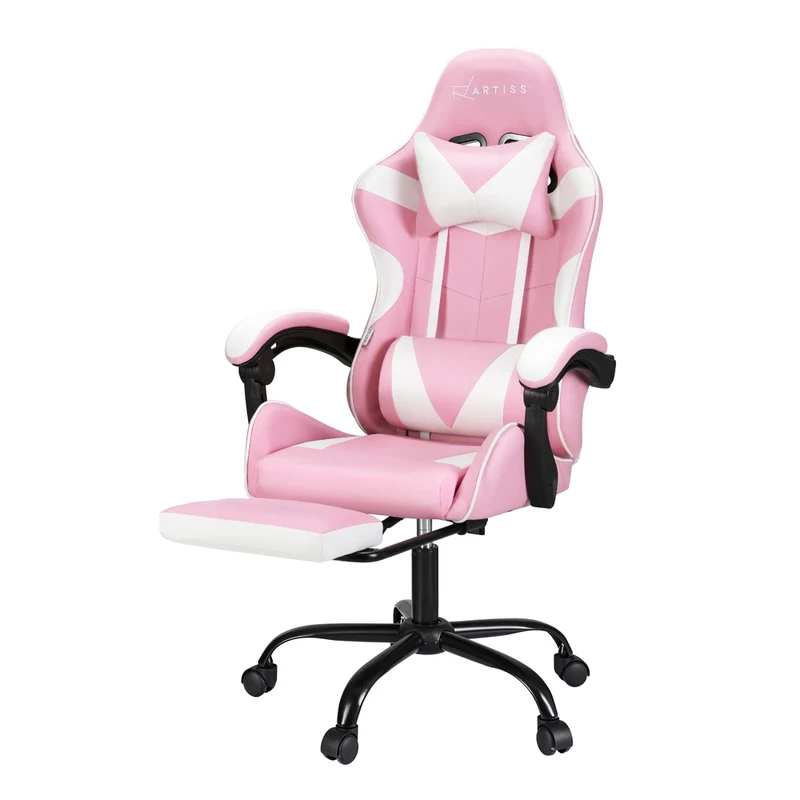 Artiss 2 Point Massage Gaming Office Chair Footrest (Pink)