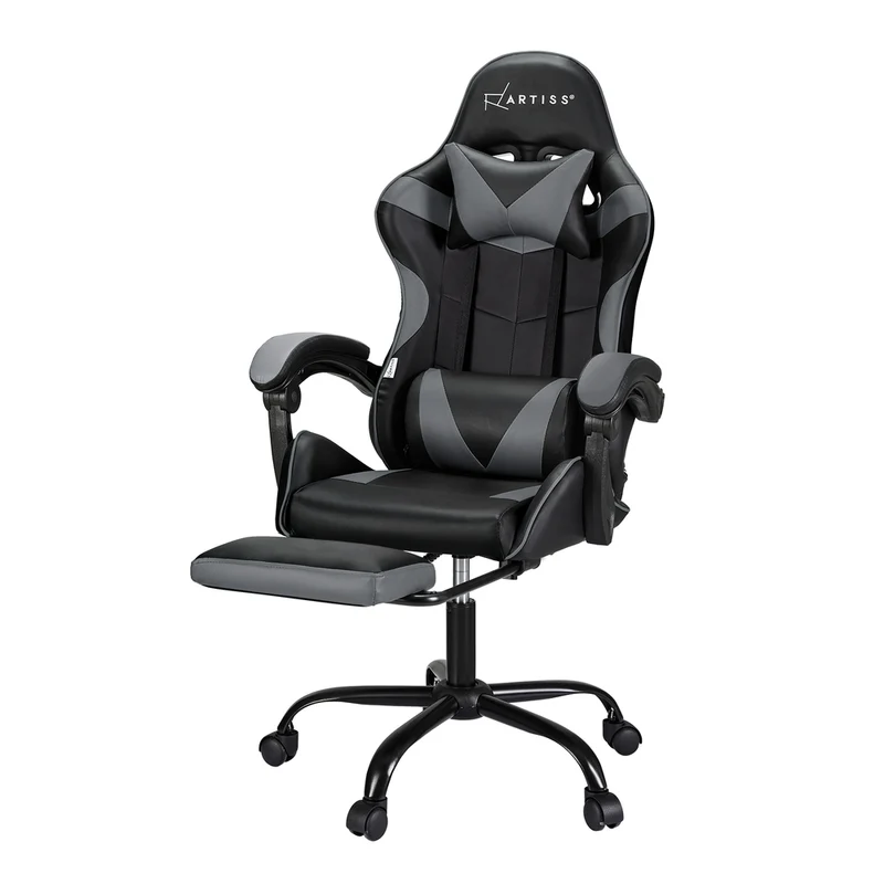 Artiss 2 Point Massage Gaming Office Chair Footrest (Grey)