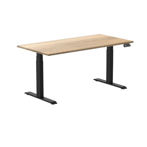 Desky Dual Hardwood Sit Stand Desk 150cm (White Ash Desktop/Matte Black Frame)