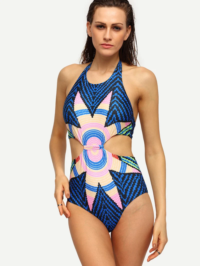 Tribal Print Cutout One-Piece Swimwear