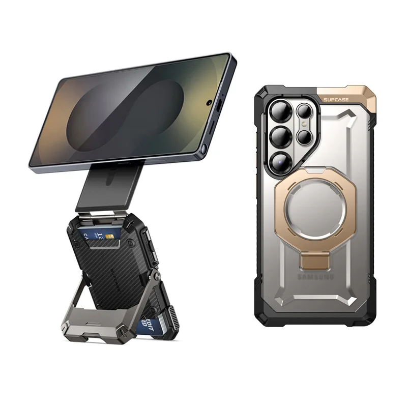 Bundle Sale - MagFlip Magnetic Wallet with iPhone/Samsung Compatible & Galaxy S25 Ultra UB GRIP Series Gold Phone Case