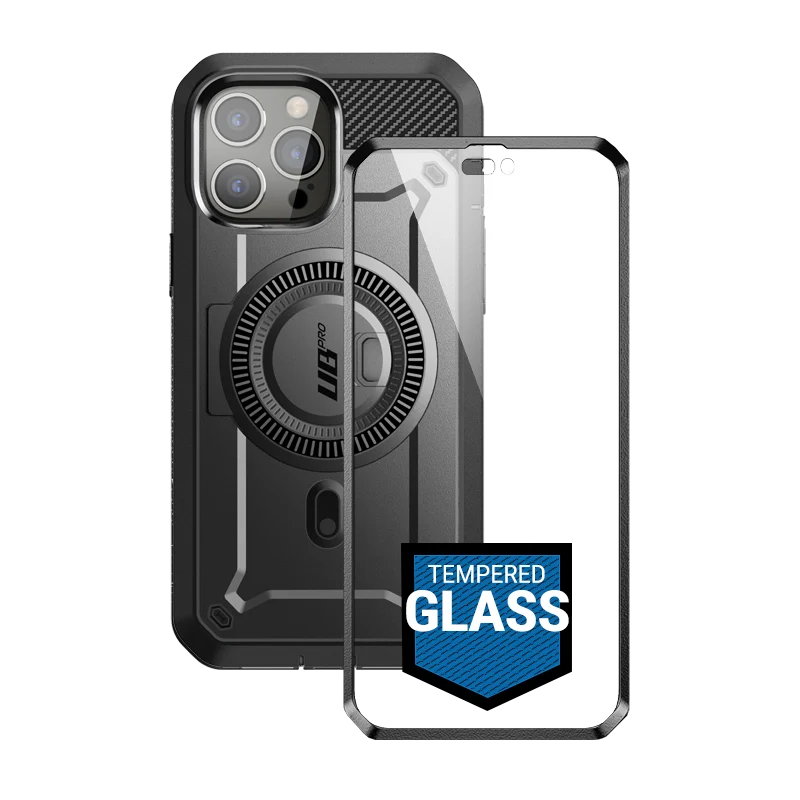 iPhone 14 Pro Max 6.7 inch Unicorn Beetle PRO MAG Rugged Case with Tempered Glass-Black