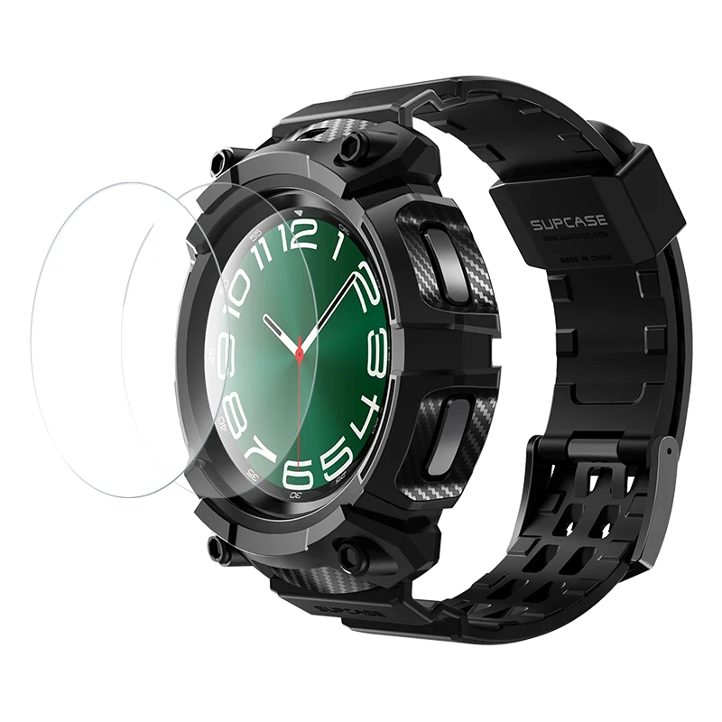 Galaxy Watch6 47mm Unicorn Beetle PRO Wristband Case with Glass Screen Protectors-Black