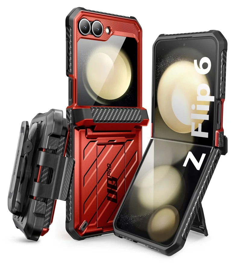 Galaxy Z Flip7 FE Unicorn Beetle PRO Rugged Case with Belt Clip-Metallic Red