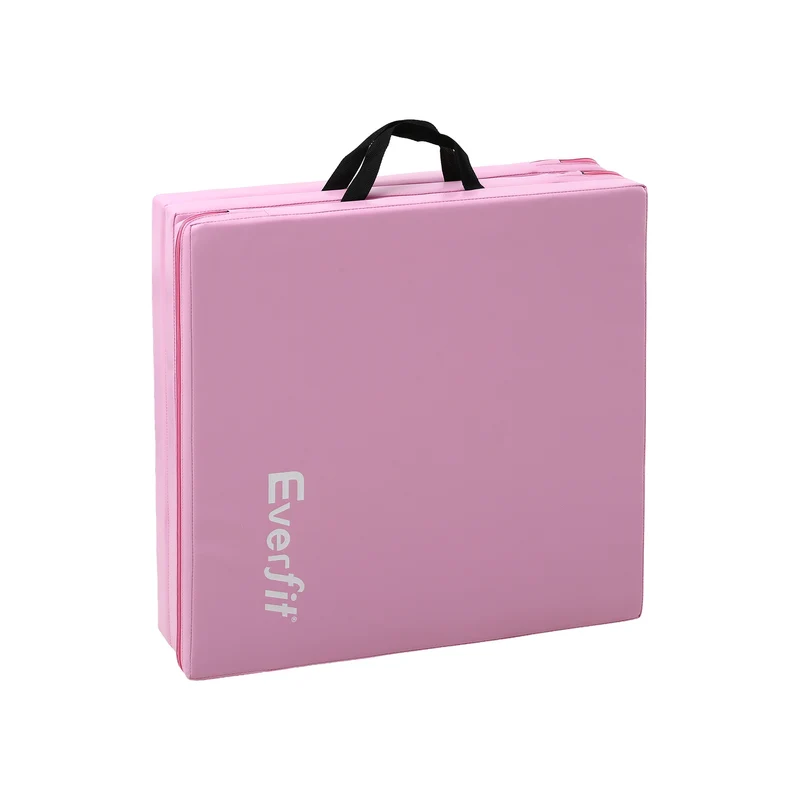 Everfit Gymnastics Mats Folding Exercise Floor Mat Portable 3 Fold Tumbling Mat Pink
