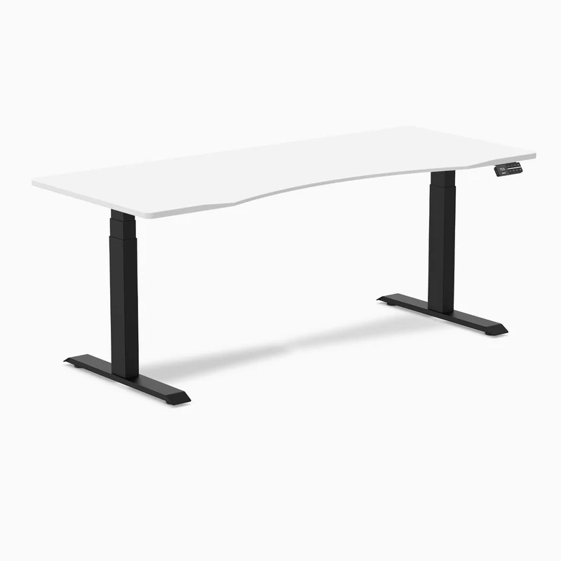 Desky Dual Ergo Edge Sit Stand Desk 180cm White Desktop and Matte Black Frame
