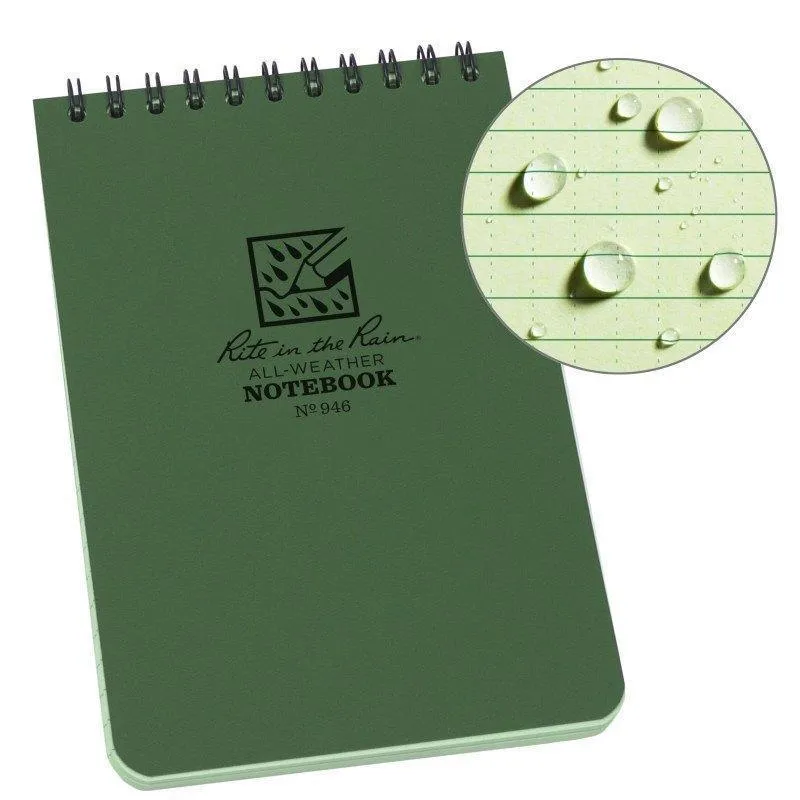 Rite in the Rain 4x6 Waterproof Notebook All Weather Lined 100 Pages - Green