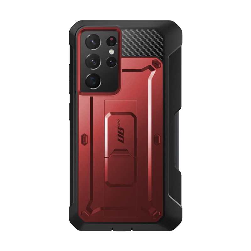 Galaxy S21 Ultra Unicorn Beetle Pro Rugged Case with S-Pen Holder - Metallic Red