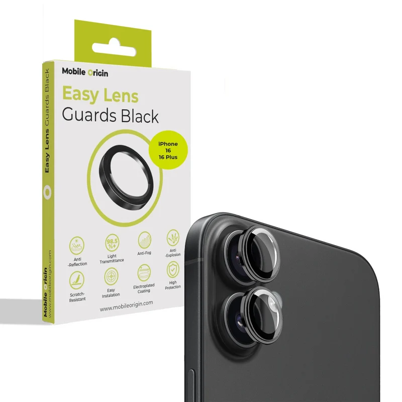 Easy Lens ochrana čoček, pro iPhone 16 / iPhone 16 Plus, Černá