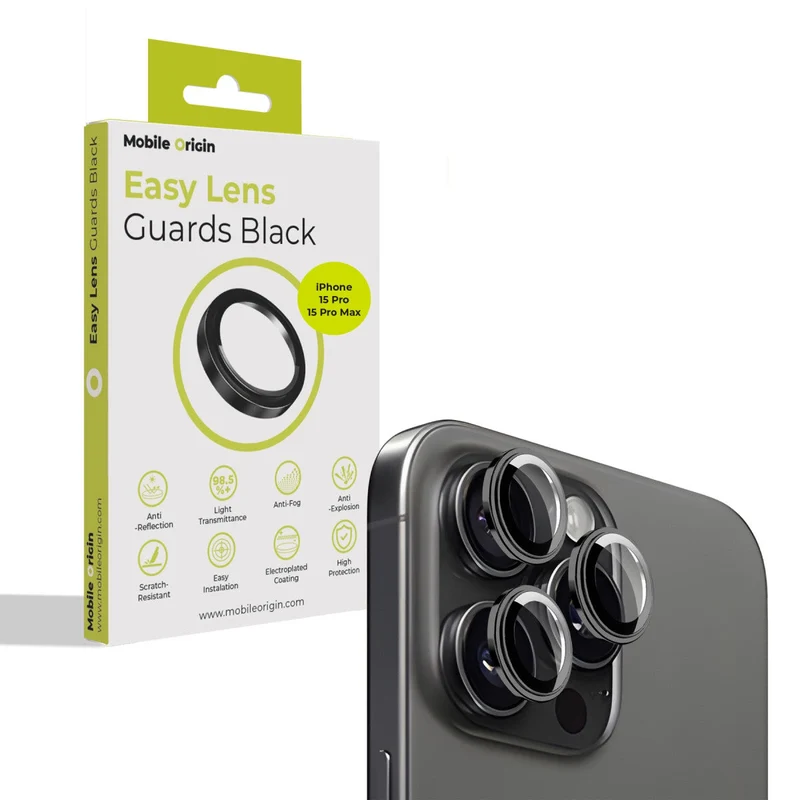 Easy Lens ochrana čoček, pro iPhone 15 Pro / iPhone 15 Pro Max, Černá