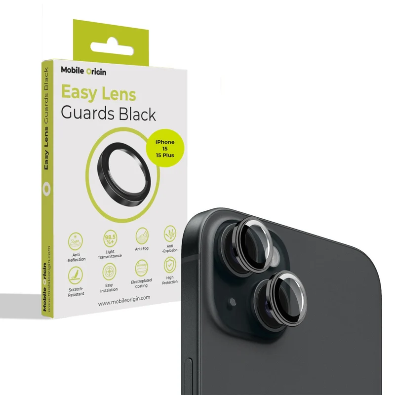 Easy Lens ochrana čoček, pro iPhone 15 / iPhone 15 Plus, Černá