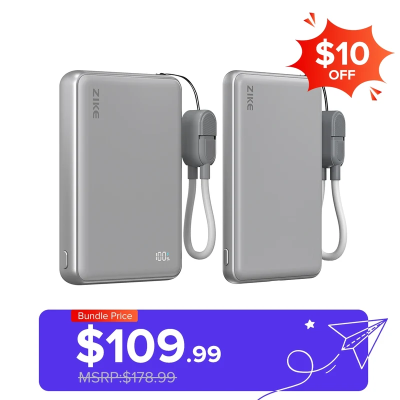 （Bundle Pack）ZIKE Z1052 Solid-State Qi2 15W Power Bank 10000mAh +Solid-State Power Bank 5000mAh