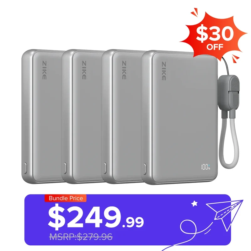 ZIKE Z1052 10000mAh Solid-State Qi2 15W Magnetic Power Bank ×4 Bundle