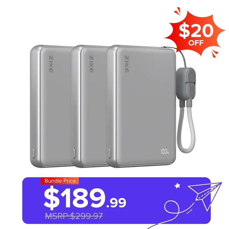 ZIKE Z1052 10000mAh Solid-State Qi2 15W Magnetic Power Bank ×3 Bundle