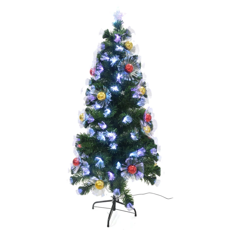 Gibson Gifts Fibre Optic Christmas Tree with LED Lights Baubles Topper & Base 1.5m