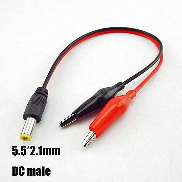 5.5 / 2.1MM MALE PLUG TO ALLIGATOR CLIP CONNECTORS