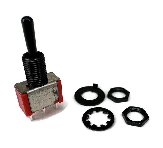 MINI TOGGLE SWITCH 1M SERIES SPDT ON-OFF-ON BLACK SHAFT