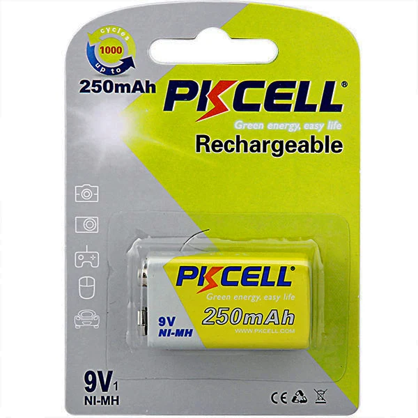 PKCELL 9V 250MAH RECHARGEABLE NIMH BATTERY