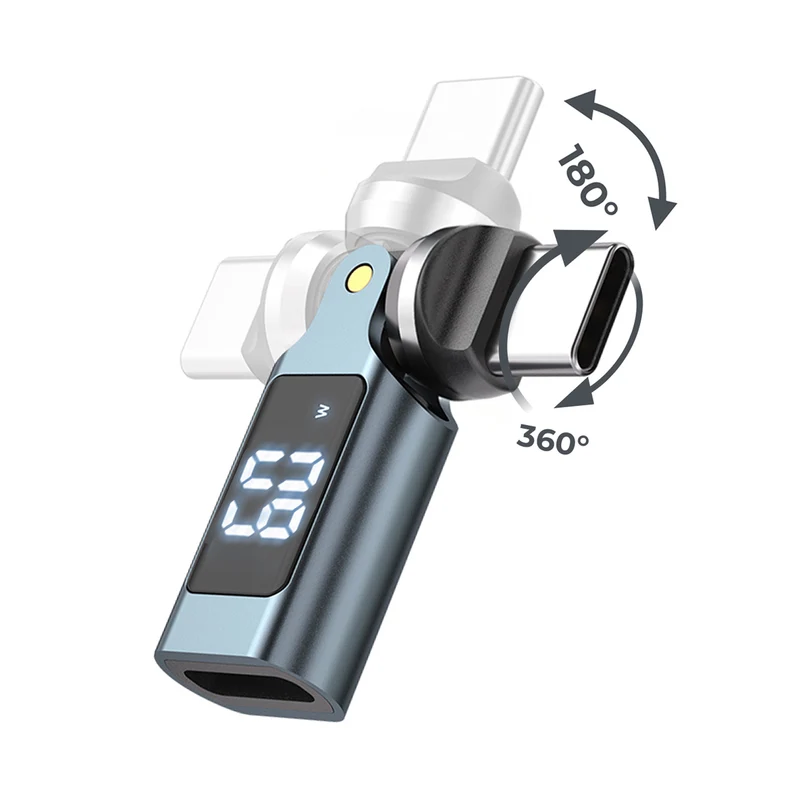Otočný adaptér s displejem 540° USB-C CB15, 60W, 480 Mb/s, Šedá