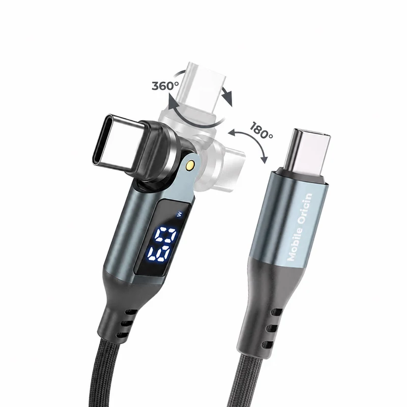 Otočný kabel s displejem 540° USB-C na USB-C CB16, 60W, 480 Mb/s, 1,8 m, Vesmírně šedá