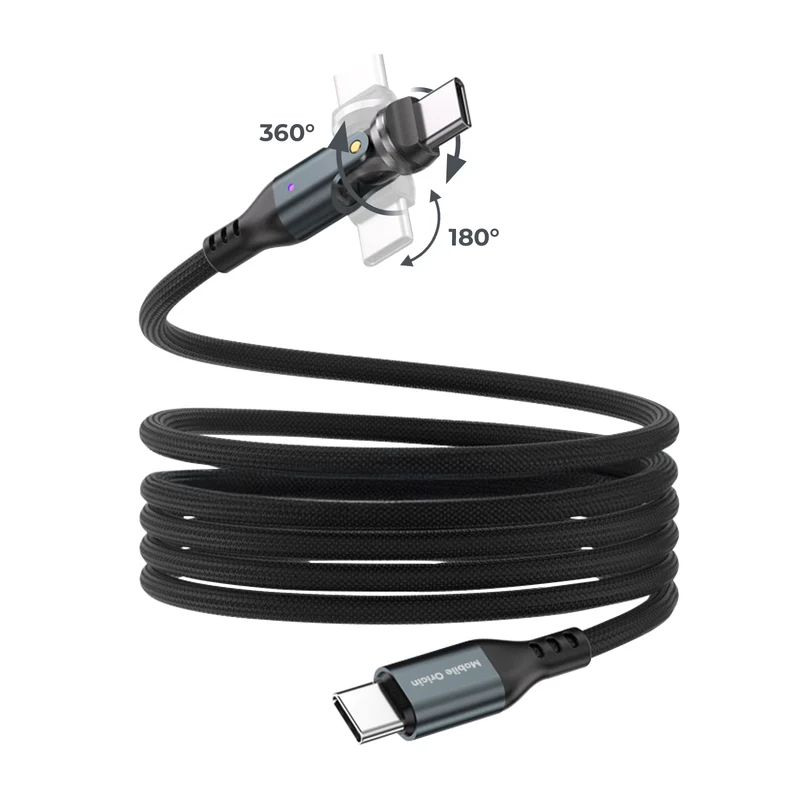 Otočný magnetický kabel 540° USB-C na USB-C CB14, 60W, 480 Mb/s, 1 m, Vesmírně šedá