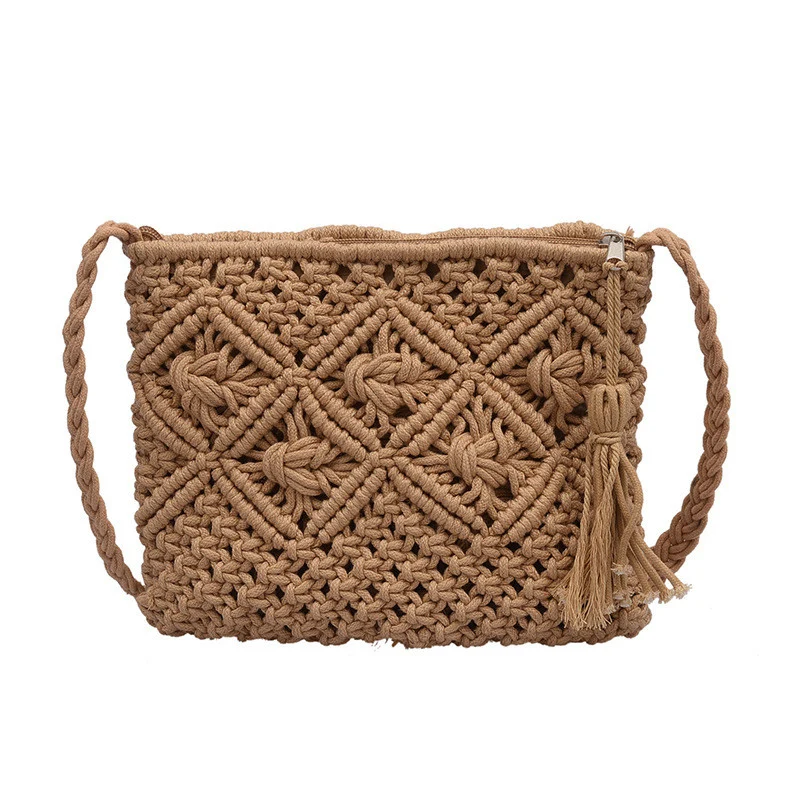 Sac à main en paille tressé pour femme avec pompon