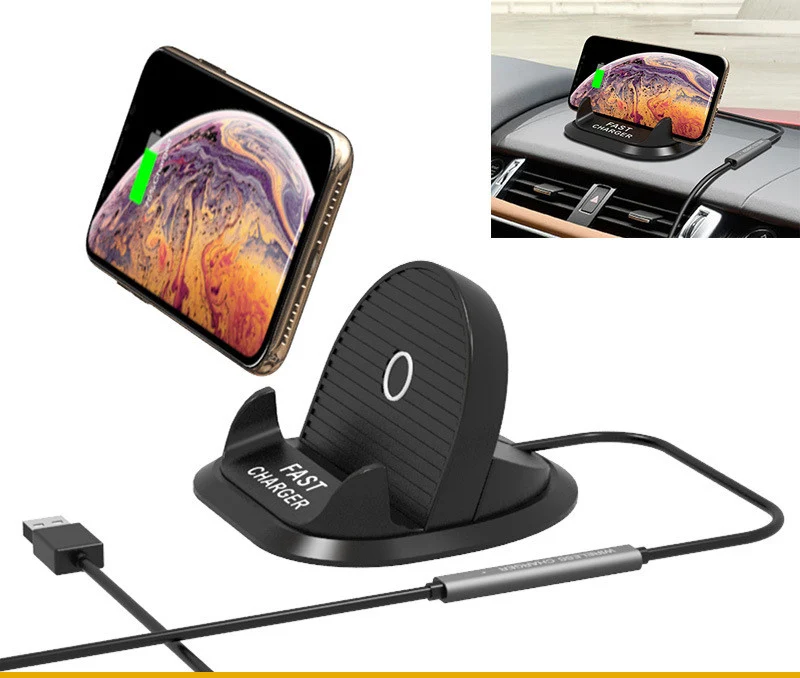 Support de voiture avec chargeur sans fil Qi 10 W pour smartphone