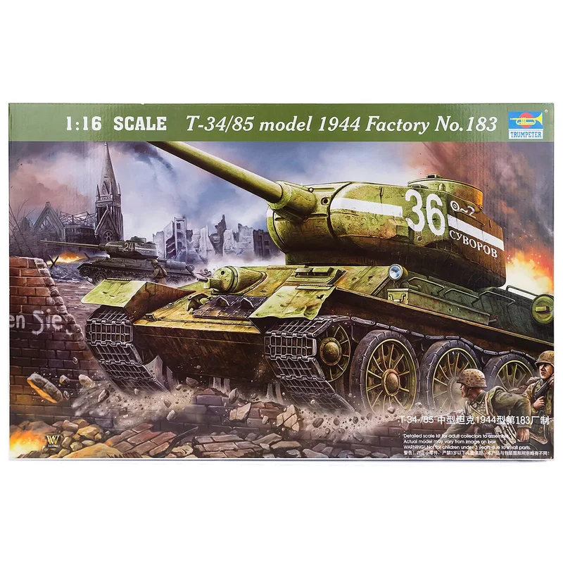 Trumpeter 1/16 Soviet 1944 T-34/85 No.183 Tank Scaled Plastic Model Kit