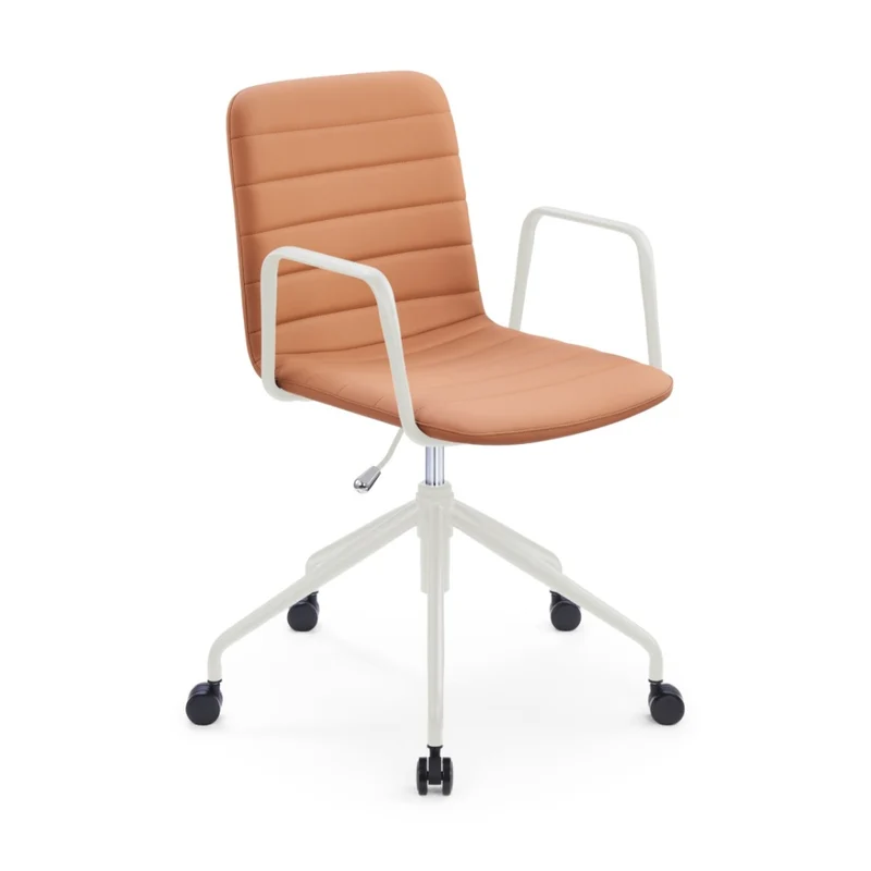 Sabia Baxter Pre-Assembled Chair Upholstered Seat Desk Seating (Tan/White Frame)