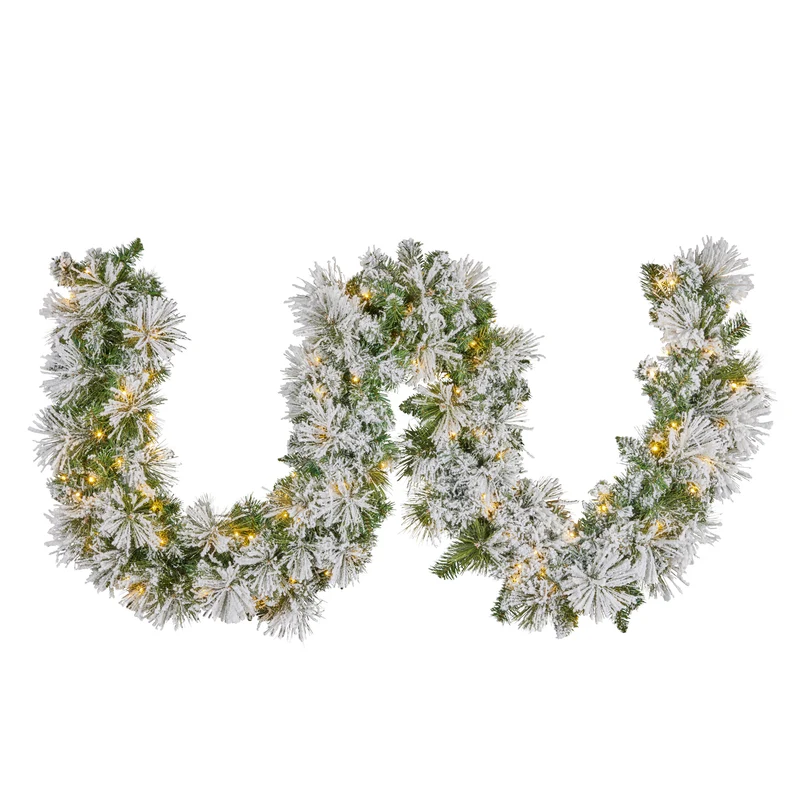 Christabelle Majestic Snow 274cm 9ft Prelit Flocked Christmas Garland with 100 Multi-Function LED Lights