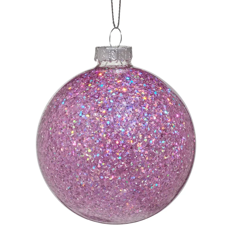 Christabelle Box of 6 Purple Glass Baubles with Glittered Surface