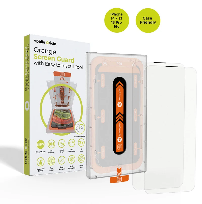 Ochranné sklo se snadnou instalací, 2 ks, pro iPhone 14 / iPhone 13 / iPhone 13 Pro / iPhone 16e / iPhone 17e