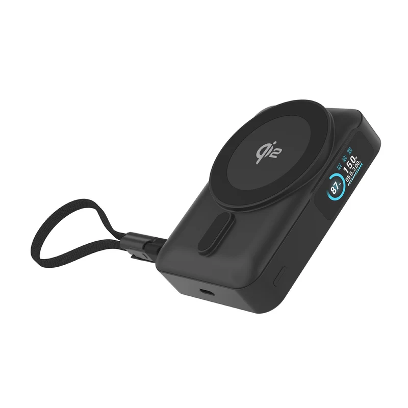 Bezdrátová Semi-Solid powerbanka s displejem MagSafe PB19, 10000mAh, Qi2 15W, USB-C kabel, Černá