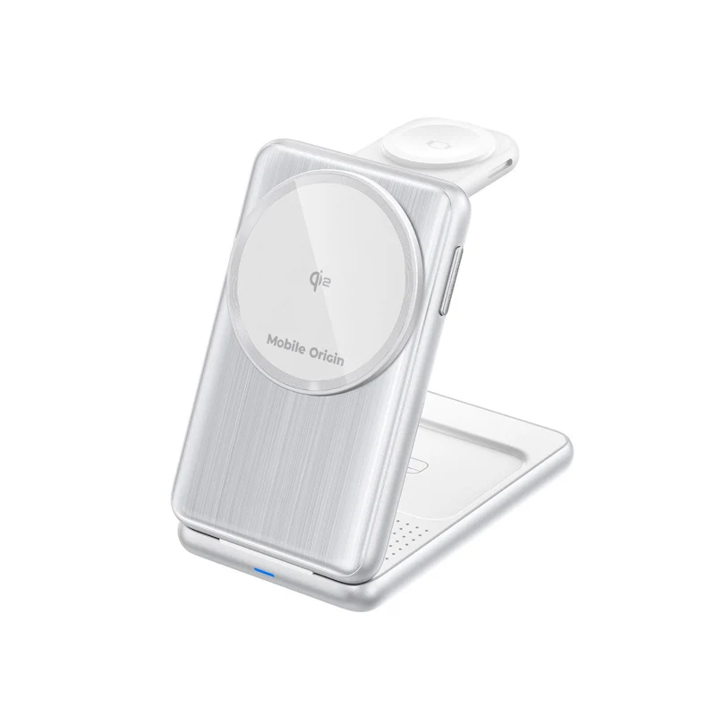 Skládací nabíječka 3v1 MagSafe PW8, Qi2 15W, Stříbrná