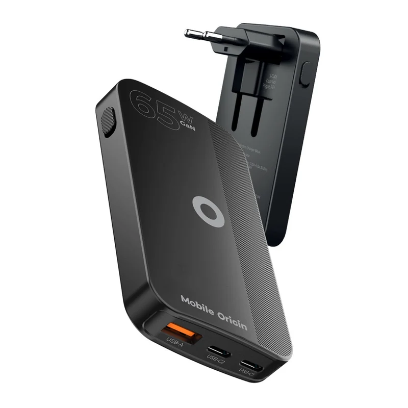Tenká nabíječka GaN 2× USB-C + USB-A, 65W, Černá