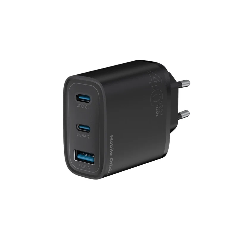 Síťová nabíječka GaN 2× USB-C + USB-A MO13, 40W, Černá