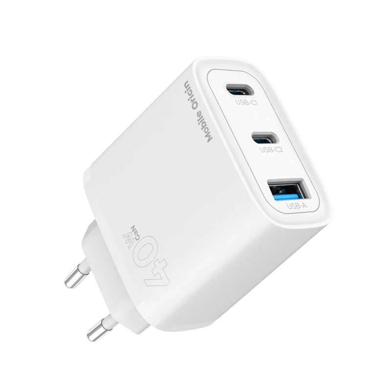 Síťová nabíječka GaN 2× USB-C + USB-A MO13, 40W, Bílá