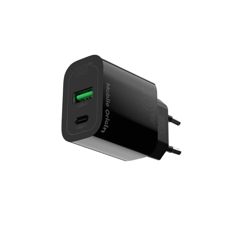 Síťová nabíječka USB-C + USB-A MO12, PD 20W, Černá