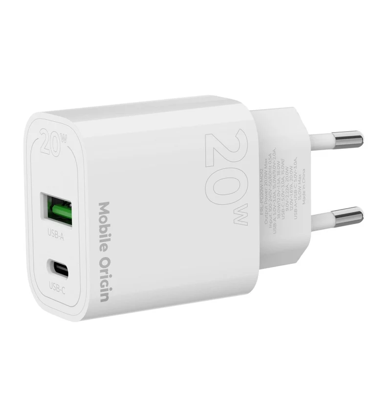 Síťová nabíječka USB-C + USB-A MO12, PD 20W, Bílá