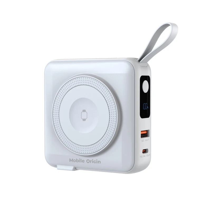 Bezdrátová cestovní powerbanka MagSafe s displejem, Lightning/USB-C kabel, 10000mAh, 22,5W, Bílá