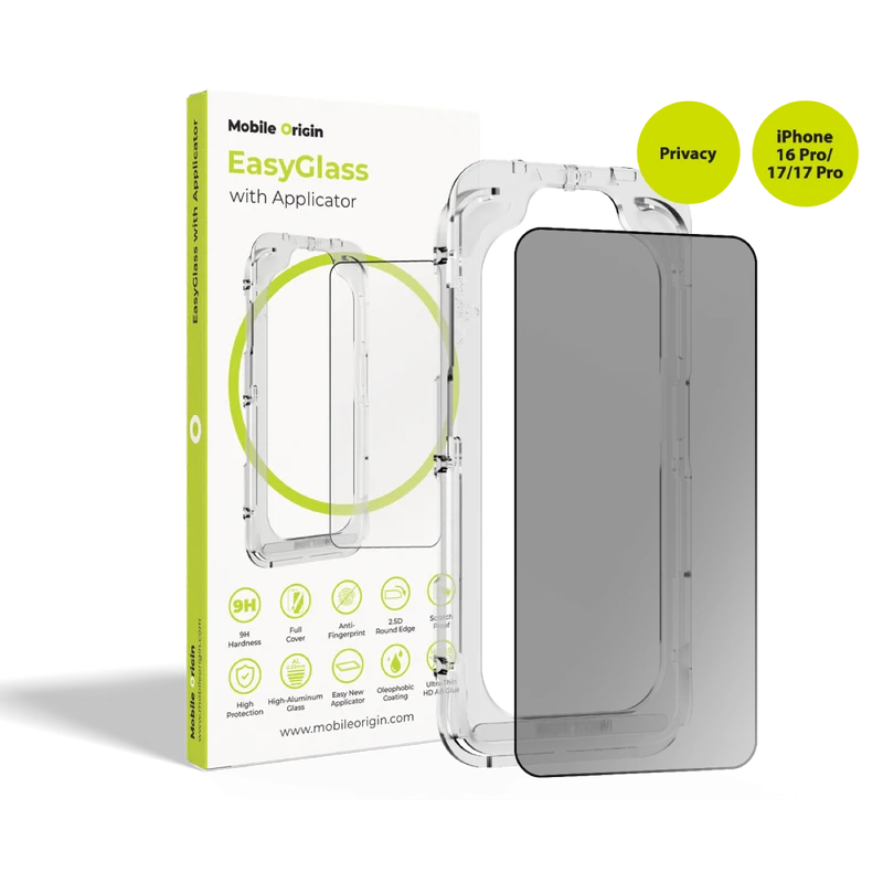 Ochranné sklo EasyGlass Privacy s aplikátorem, pro iPhone 16 Pro / iPhone 17 / iPhone 17 Pro