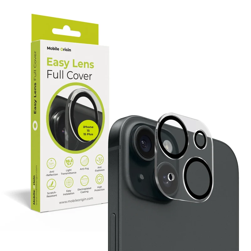 Easy Lens ochrana čoček, celoplošná, pro iPhone 15 / iPhone 15 Plus, Čirá