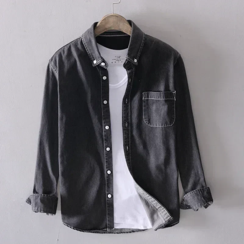 Chemise en Jean 100% Coton à Manches Longues pour Hommes