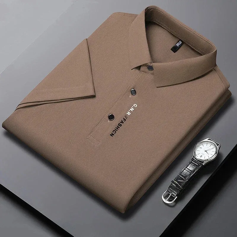 Polo Homme Texturé Uni Respirant Manches Courtes — Élastique, Confort Été