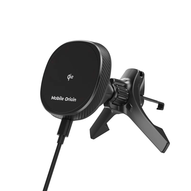Bezdrátová nabíječka do autoventilace MagSafe s větráčkem CA15, Qi2 15W, Černá