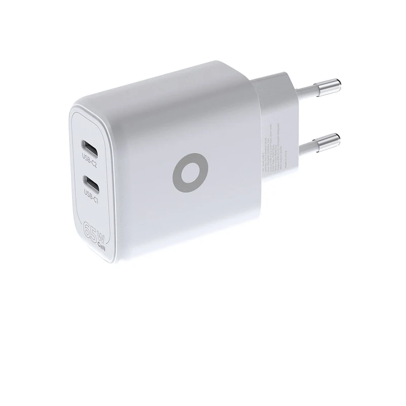 Síťová nabíječka GaN 2× USB-C MO19, 65W, Bílá